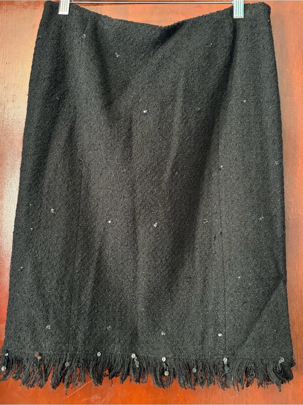 Identity by Lord & Taylor Black Fringe Hem Pencil Skirt with Subtle Sequins